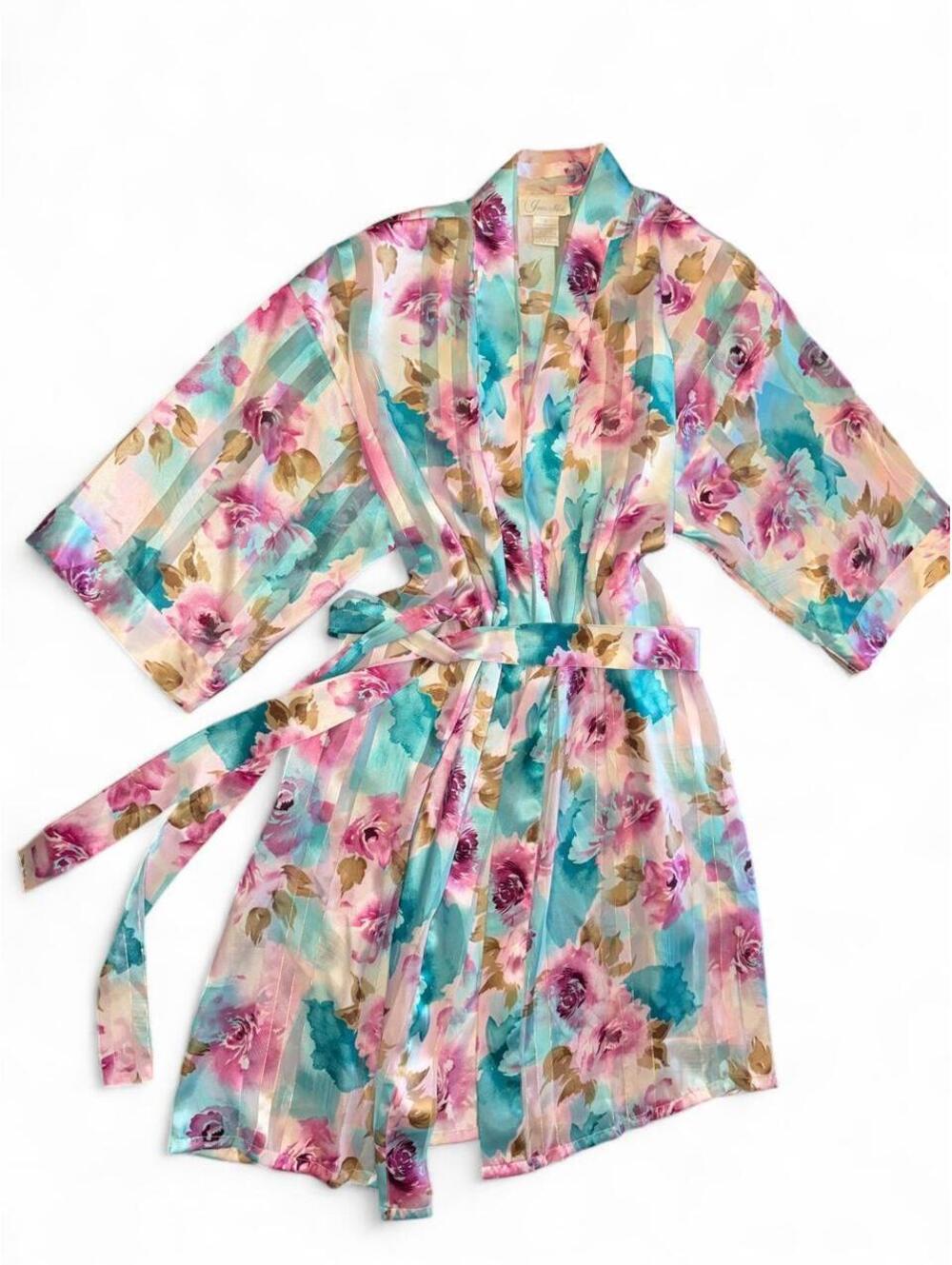 Inner Most Women's Floral Satin Kimono Robe Pink Blue Y2K Loungewear Size S